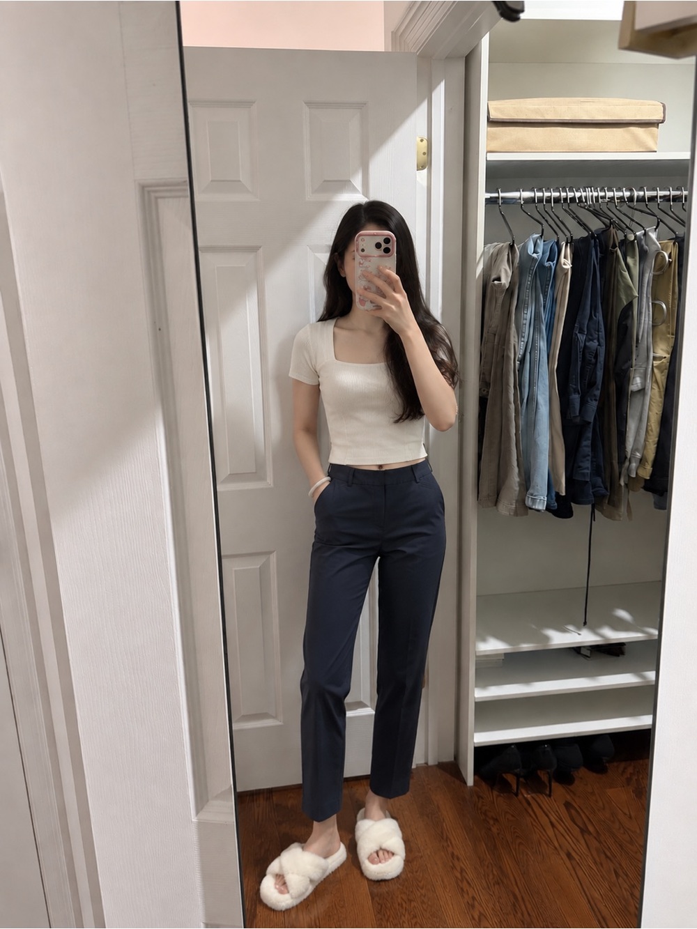 Women's Tailored Navy Crop Pants - Classic Straight Leg